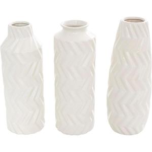 imageDeco 79 Ceramic Decorative Vase Dimensional Chevron Textured Centerpiece Vases with Varying Shapes Set of 3 Vases for Home Decoration 4quot W 11quot H GoldWhite
