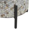 imageDeco 79 Mother of Pearl Shell Geometric Living Room Coffee Table Round Table with Black Metal Legs Center Table 38quot x 38quot x 12quot GrayMulti Colored