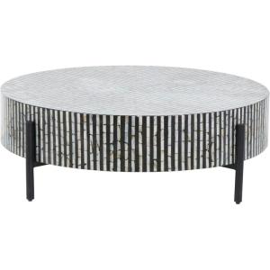 imageDeco 79 Mother of Pearl Shell Geometric Living Room Coffee Table Round Table with Black Metal Legs Center Table 38quot x 38quot x 12quot GrayGrey