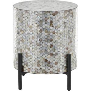 imageDeco 79 Mother of Pearl Shell Geometric Living Room Coffee Table Round Table with Black Metal Legs Center Table 38quot x 38quot x 12quot GrayMulti Colored