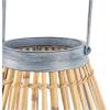 imageDeco 79 Bamboo Wood Handmade Open Framed Candle Lantern with Blue Metal Accents and Handle 11quot x 11quot x 16quot Brown