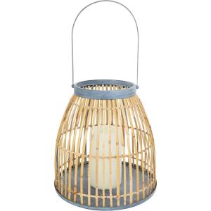 imageDeco 79 Bamboo Wood Handmade Woven Open Framed Caged Style Candle Lantern with Blue Metal Accents and Handle 13quot x 13quot x 13quot Brown