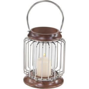 imageDeco 79 Farmhouse Cage Candle Lantern 9quot W x 11quot H Brown SilverBrown  Silver