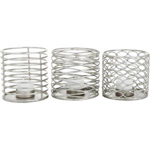 imageDeco 79 Glam Metal Round Candle Holder Set of 3 4quotW 4quotH SilverSilver
