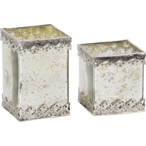 imageDeco 79 Rustic Cuboid Candle Holders 5quotW x 8quotH Silver Gold White