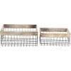 imageDeco 79 Metal Decorative and Functional Storage Basket Wire Rectangular Basket Organizer with Wooden Edge and Slit Handles Set of 2 Basket for Storage 18quot 15quotW Black18 and 15L