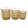 imageDeco 79 Wood Handmade Decorative and Functional Storage Basket Basket Organizer with Handles Set of 3 Basket for Storage 19quot 17quot 15quotH Brown