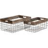 imageDeco 79 Metal Decorative and Functional Storage Basket Wire Rectangular Basket Organizer with Wooden Edge and Slit Handles Set of 2 Basket for Storage 18quot 15quotW Black18 and 15L