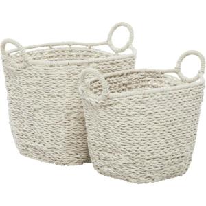 imageCosmoLiving by Cosmopolitan Cotton Fabric Handmade Decorative and Functional Storage Basket Basket Organizer with Handles Set of 2 Basket for Storage 16quot 14quotH Multi ColoredWhite