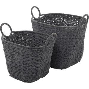 imageCosmoLiving by Cosmopolitan Cotton Fabric Handmade Decorative and Functional Storage Basket Basket Organizer with Handles Set of 2 Basket for Storage 16quot 14quotH Multi ColoredGray