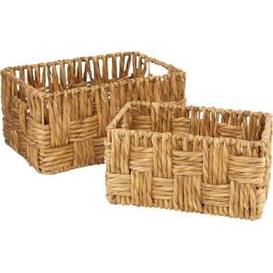 imageDeco 79 Jute Rope Handmade Decorative and Functional Storage Basket Woven Rectangular Basket Organizer with Slit Handles Set of 2 Basket for Storage 16quot 13quotW Brown