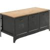 imageDeco 79 Metal Room Storage Bench Low Profile 3 Drawers Entryway Bench with Brown Wood Top Bench 39quot x 16quot x 19quot Black
