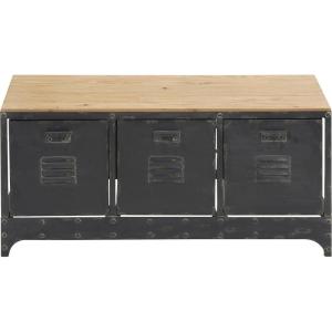 imageDeco 79 Metal Room Storage Bench Low Profile 3 Drawers Entryway Bench with Brown Wood Top Bench 39quot x 16quot x 19quot Black