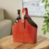 imageDeco 79 Leather Handmade 2 Bottle Wine Holder with Carrying Handle 10quot x 6quot x 13quot BrownTan