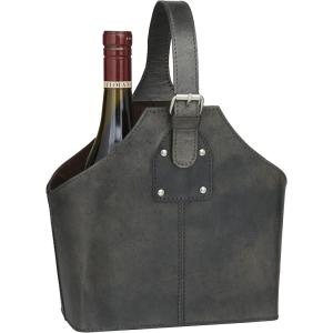 imageDeco 79 Leather Handmade 2 Bottle Wine Holder with Carrying Handle 10quot x 6quot x 13quot BrownBlue