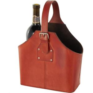 imageDeco 79 Leather Handmade 2 Bottle Wine Holder with Carrying Handle 10quot x 6quot x 13quot BrownTan