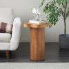 imageDeco 79 Wood Handmade Side End Accent Table Ribbed End Table with Slatted Base Side Table 16quot x 16quot x 21quot BrownBrown