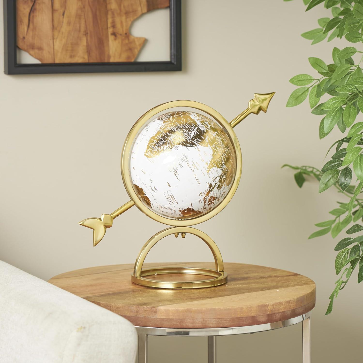 imageDeco 79 Aluminum Metal EducationalGeographic Earth Globe Decorative World Globe with White Center Desk Globe 14quot x 7quot x 15quot GoldCONVENIENTLY SIZED