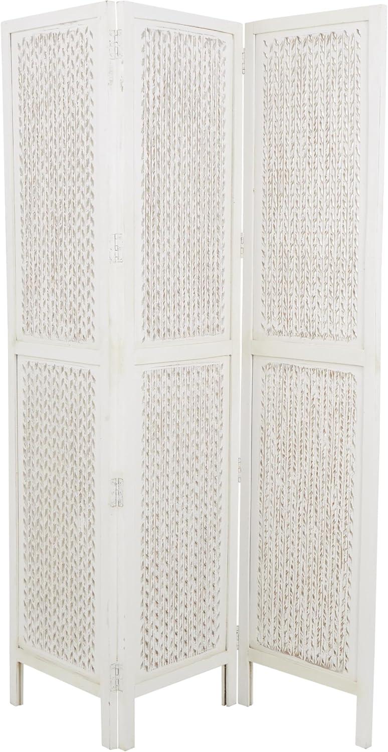 imageDeco 79 Mango Wood Geometric Partition Room Divider Screen Cutout 3 Panel Privacy Screen Room Partition 54quot x 1quot x 72quot White