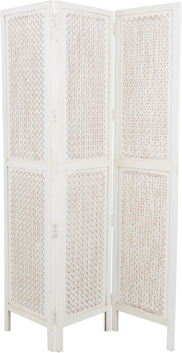 imageDeco 79 Mango Wood Geometric Partition Room Divider Screen Cutout 3 Panel Privacy Screen Room Partition 54quot x 1quot x 72quot White