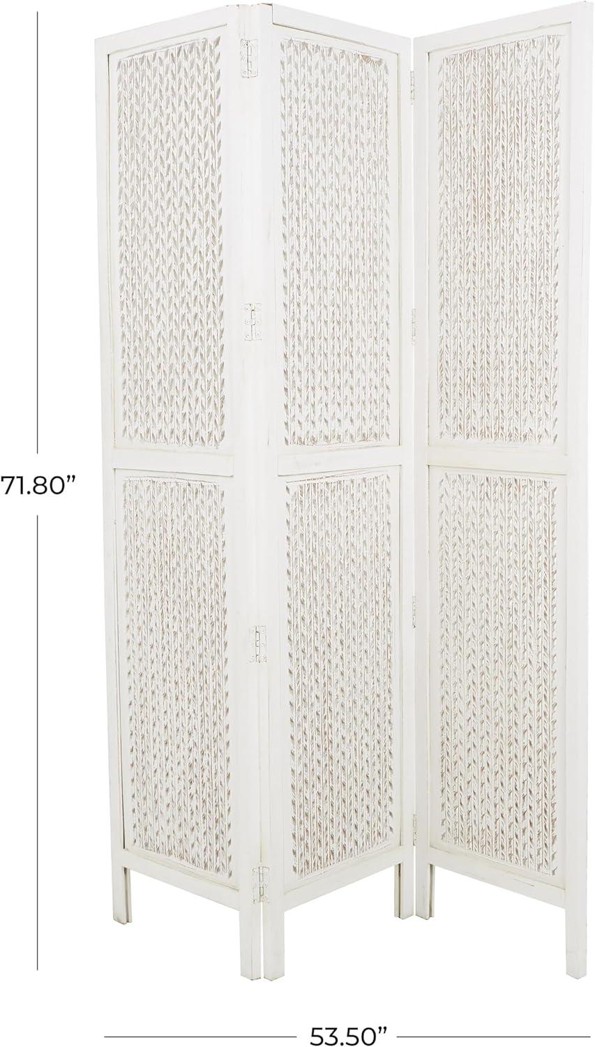 imageDeco 79 Mango Wood Geometric Partition Room Divider Screen Cutout 3 Panel Privacy Screen Room Partition 54quot x 1quot x 72quot White