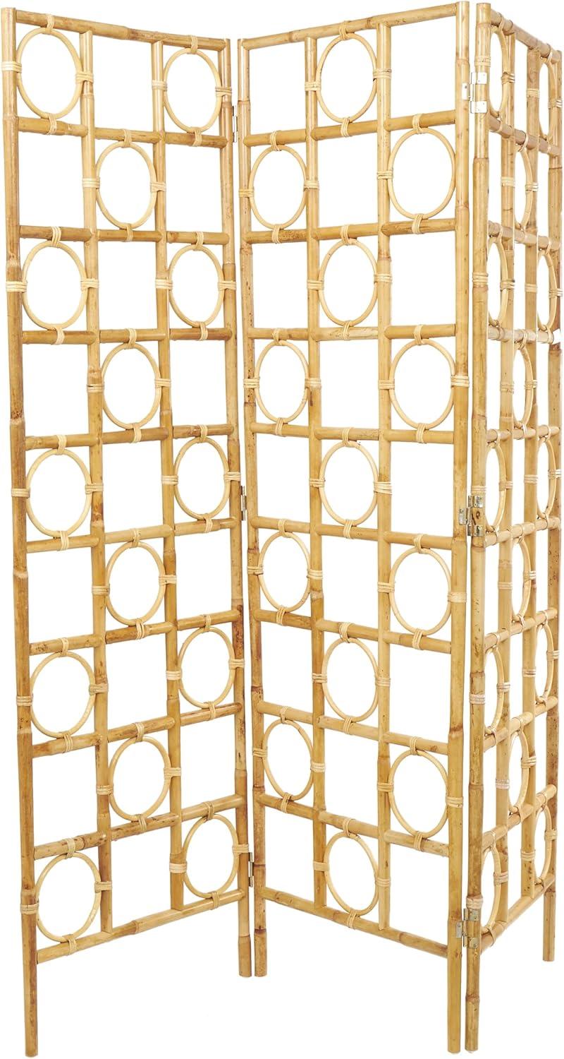 imageDeco 79 Rattan Geometric Handmade Partition Room Divider Screen Woven Geometric 3 Panel Privacy Screen with Open Frame Design Room Partition 61quot x 13quot x 71quot BrownBrown