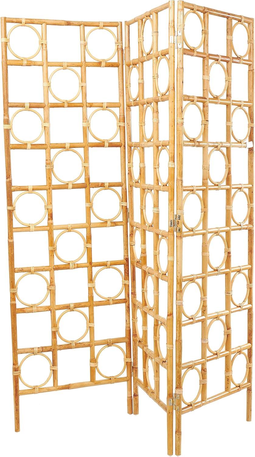 imageDeco 79 Rattan Geometric Handmade Partition Room Divider Screen Woven Geometric 3 Panel Privacy Screen with Open Frame Design Room Partition 61quot x 13quot x 71quot BrownBrown