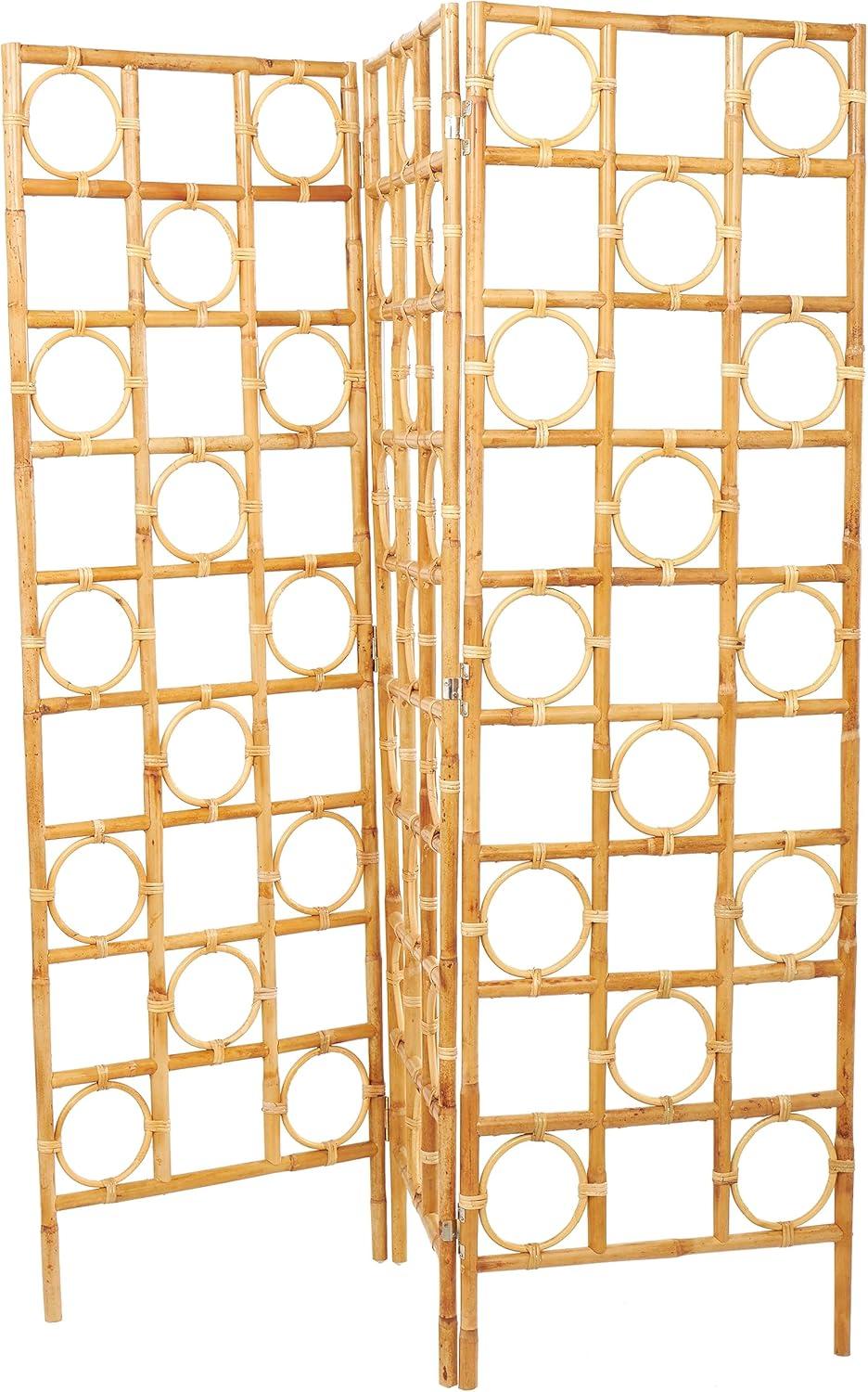 imageDeco 79 Rattan Geometric Handmade Partition Room Divider Screen Woven Geometric 3 Panel Privacy Screen with Open Frame Design Room Partition 61quot x 13quot x 71quot BrownBrown