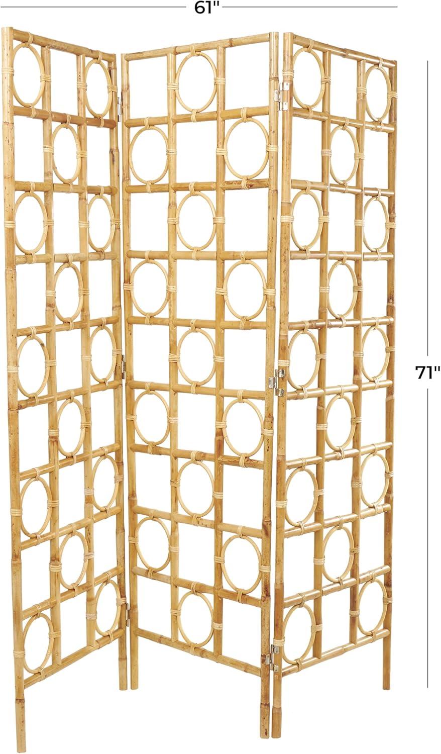 imageDeco 79 Rattan Geometric Handmade Partition Room Divider Screen Woven Geometric 3 Panel Privacy Screen with Open Frame Design Room Partition 61quot x 13quot x 71quot BrownBrown