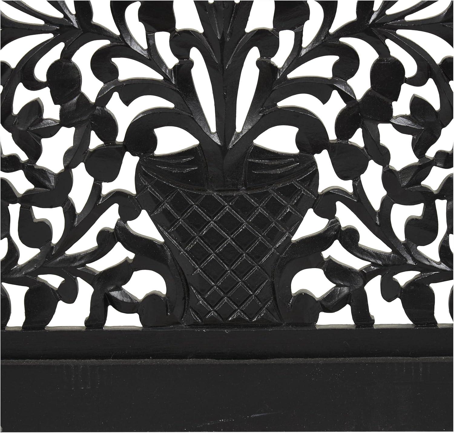 imageDeco 79 Wooden Floral Handmade Partition Room Divider Screen Large Flat Freestanding Carved Privacy Screen with 4 Feet Room Partition 71quot x 14quot x 72quot BlackBlack