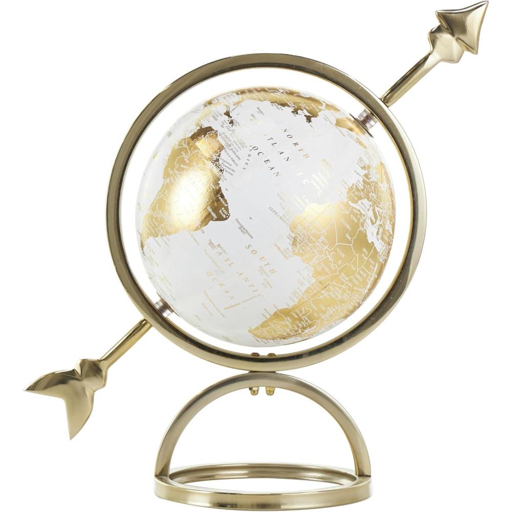 imageDeco 79 Aluminum Metal EducationalGeographic Earth Globe Decorative World Globe with White Center Desk Globe 14quot x 7quot x 15quot GoldCONVENIENTLY SIZED