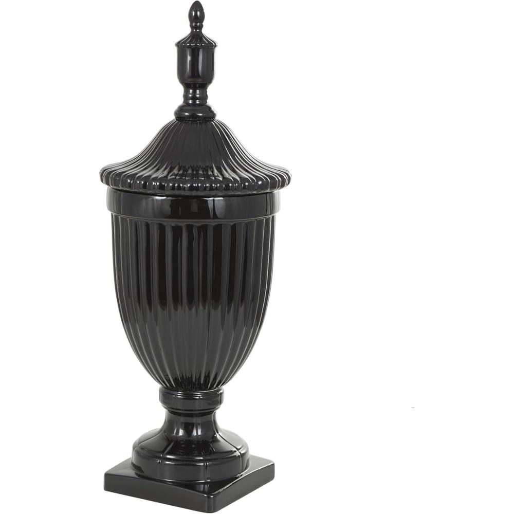 imageDeco 79 Ceramic Living Room Decorative Jars Decorative Container Jar with Lid 12quot x 12quot x 32quot Black