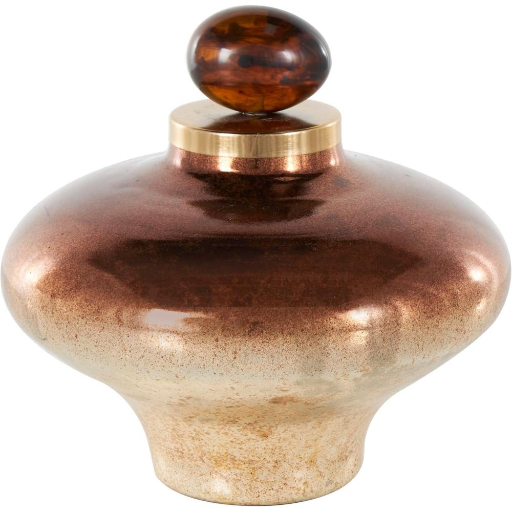 imageDeco 79 Glass Living Room Decorative Jars Speckled Ombre Decorative Container with Oval Top Knob and Gold and Beige Accents Jar with Lid 8quot x 8quot x 13quot Copper9 x 9 x 9