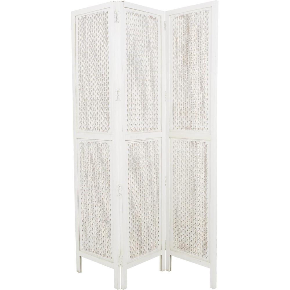 imageDeco 79 Mango Wood Geometric Partition Room Divider Screen Cutout 3 Panel Privacy Screen Room Partition 54quot x 1quot x 72quot White
