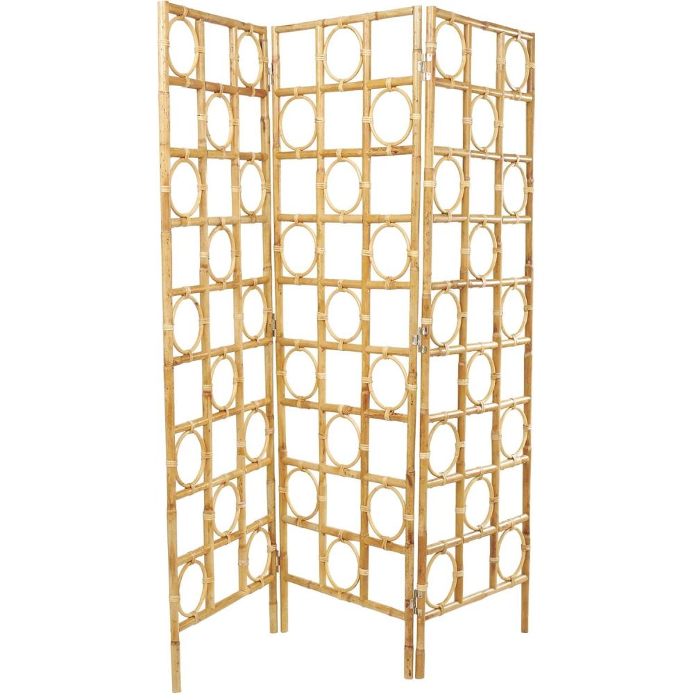 imageDeco 79 Rattan Geometric Handmade Partition Room Divider Screen Woven Geometric 3 Panel Privacy Screen with Open Frame Design Room Partition 61quot x 13quot x 71quot BrownBrown