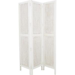 imageDeco 79 Mango Wood Geometric Partition Room Divider Screen Cutout 3 Panel Privacy Screen Room Partition 54quot x 1quot x 72quot White