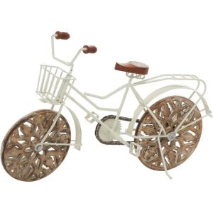 imageDeco 79 Metal Bike Decorative Sculpture Home Decor Statues with Wood Wheels set of 2 Accent Figurines 4quot x 10quot x 8quot Multi ColoredWhite
