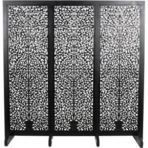 imageDeco 79 Wooden Floral Handmade Partition Room Divider Screen Large Flat Freestanding Carved Privacy Screen with 4 Feet Room Partition 71quot x 14quot x 72quot BlackBlack