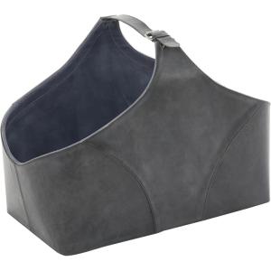 imageDeco 79 Leather Handmade Decorative Magazine Holder Box Style Single Slot Magazine Rack with Detail Stitching and Curved Handles File Holder 23quot x 12quot x 16quot Dark Gray