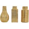 imageDeco 79 Ceramic Geometric Decorative Vase Dimensional Textured Centerpiece Vases with Varying Shapes and Grid Patterns Set of 3 Flower Vases for Home Decoration 3quot W 8quot H CreamGold