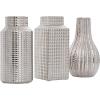 imageDeco 79 Ceramic Geometric Decorative Vase Dimensional Textured Centerpiece Vases with Varying Shapes and Grid Patterns Set of 3 Flower Vases for Home Decoration 3quot W 8quot H CreamSilver