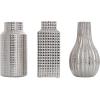 imageDeco 79 Ceramic Geometric Decorative Vase Dimensional Textured Centerpiece Vases with Varying Shapes and Grid Patterns Set of 3 Flower Vases for Home Decoration 3quot W 8quot H CreamSilver