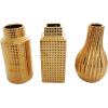 imageDeco 79 Ceramic Geometric Decorative Vase Dimensional Textured Centerpiece Vases with Varying Shapes and Grid Patterns Set of 3 Flower Vases for Home Decoration 3quot W 8quot H CreamGold