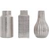 imageDeco 79 Ceramic Geometric Decorative Vase Dimensional Textured Centerpiece Vases with Varying Shapes and Grid Patterns Set of 3 Flower Vases for Home Decoration 3quot W 8quot H CreamSilver