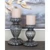 imageThe Novogratz Glass Handmade Bubble Pillar Candle Holder Set of 2 11quot 14quotH GrayClear