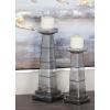 imageThe Novogratz Glass Handmade Bubble Pillar Candle Holder Set of 2 11quot 14quotH GrayClear