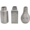 imageDeco 79 Ceramic Geometric Decorative Vase Dimensional Textured Centerpiece Vases with Varying Shapes and Grid Patterns Set of 3 Flower Vases for Home Decoration 3quot W 8quot H CreamSilver