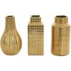 imageDeco 79 Ceramic Geometric Decorative Vase Dimensional Textured Centerpiece Vases with Varying Shapes and Grid Patterns Set of 3 Flower Vases for Home Decoration 3quot W 8quot H CreamGold