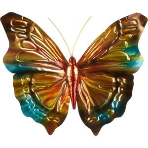 imageDeco 79 Stainless Steel Metal Butterfly Home Wall Decor Indoor Outdoor Wall Sculpture with Teal and Gold Accents Wall Art 19quot x 1quot x 17quot Multi Colored
