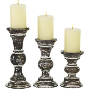 imageDeco 79 Wood Candle Holder Set of 3 6 8 10H Dark Brown
